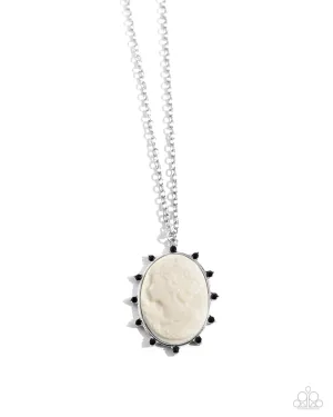 Romantic Artistry - Black - Rhinestone White Cameo Paparazzi Short Necklace