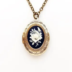 Rose Cameo Locket Necklace Black / Bronze
