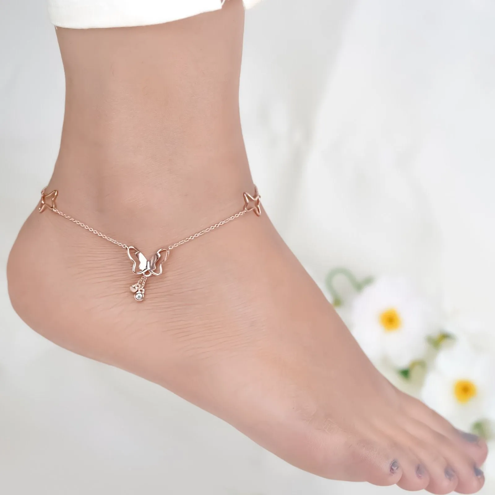Rose Gold Butterfly Charm Anklet