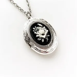 Rose Locket Cameo Necklace Black / Silver