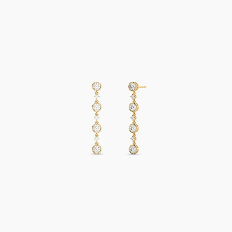 Round Cut Moissanite Diamond Drop Earrings For Women Screw back