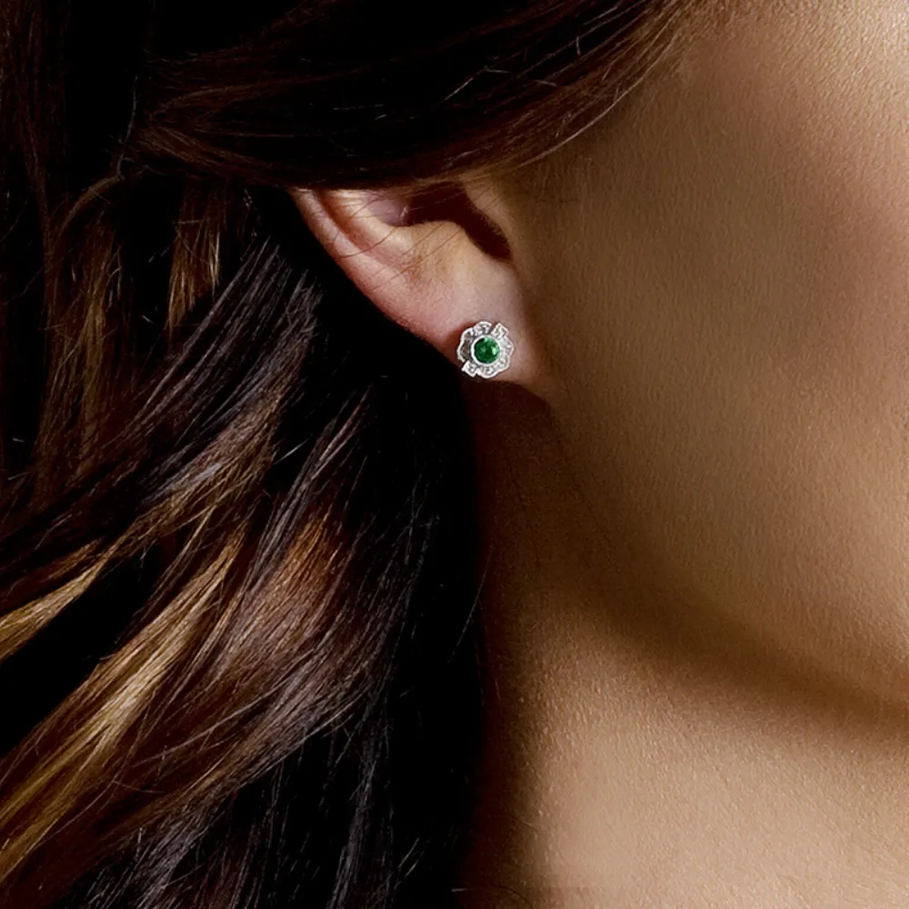 Round Emerald and Pavé Diamond Earrings
