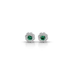 Round Emerald and Pavé Diamond Earrings