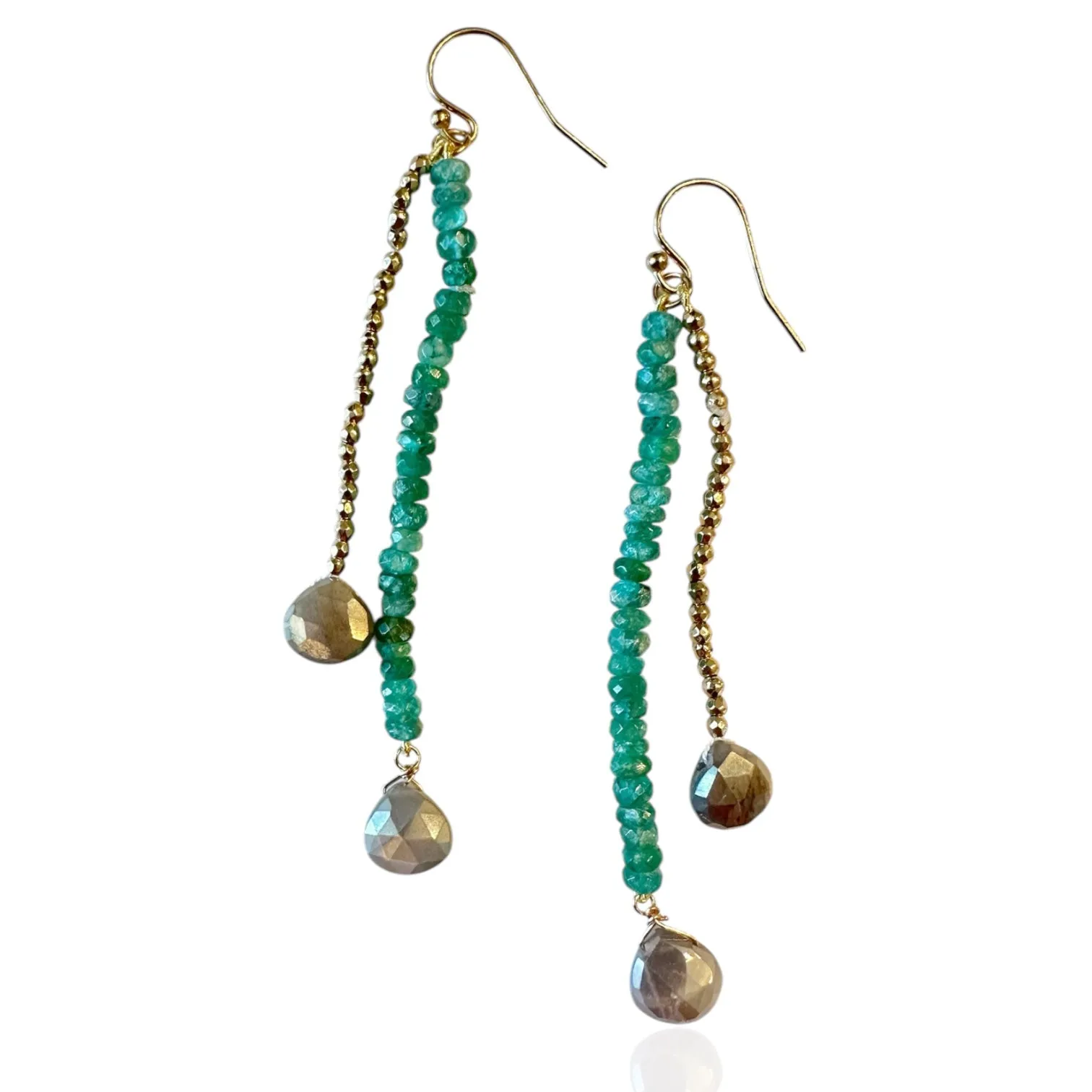R.W. Emerald,Gold Hematite Moonstone Dangle Earrings