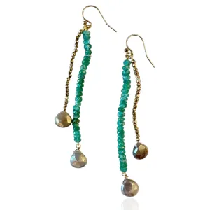 R.W. Emerald,Gold Hematite Moonstone Dangle Earrings
