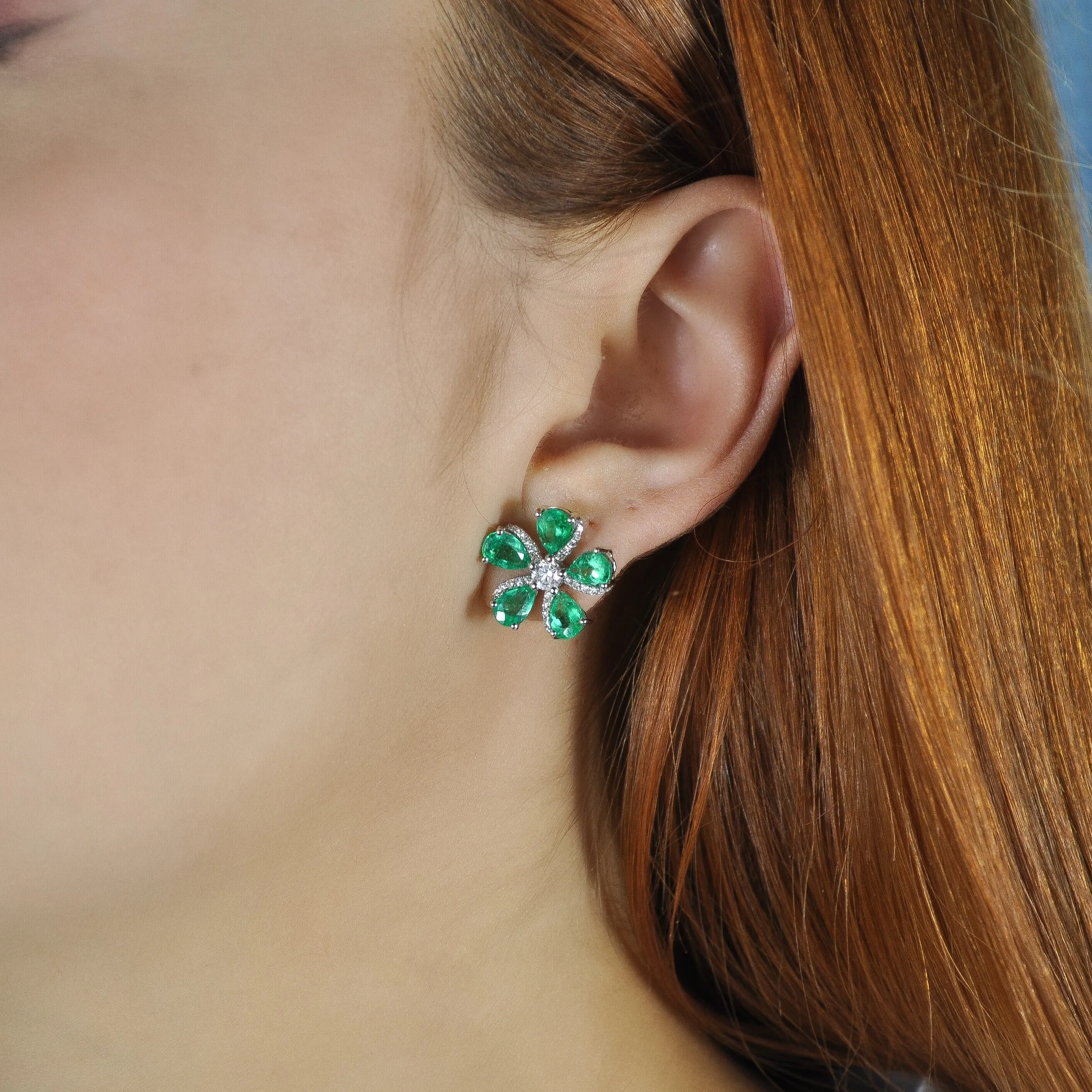 Sakura Emerald Flower Earrings