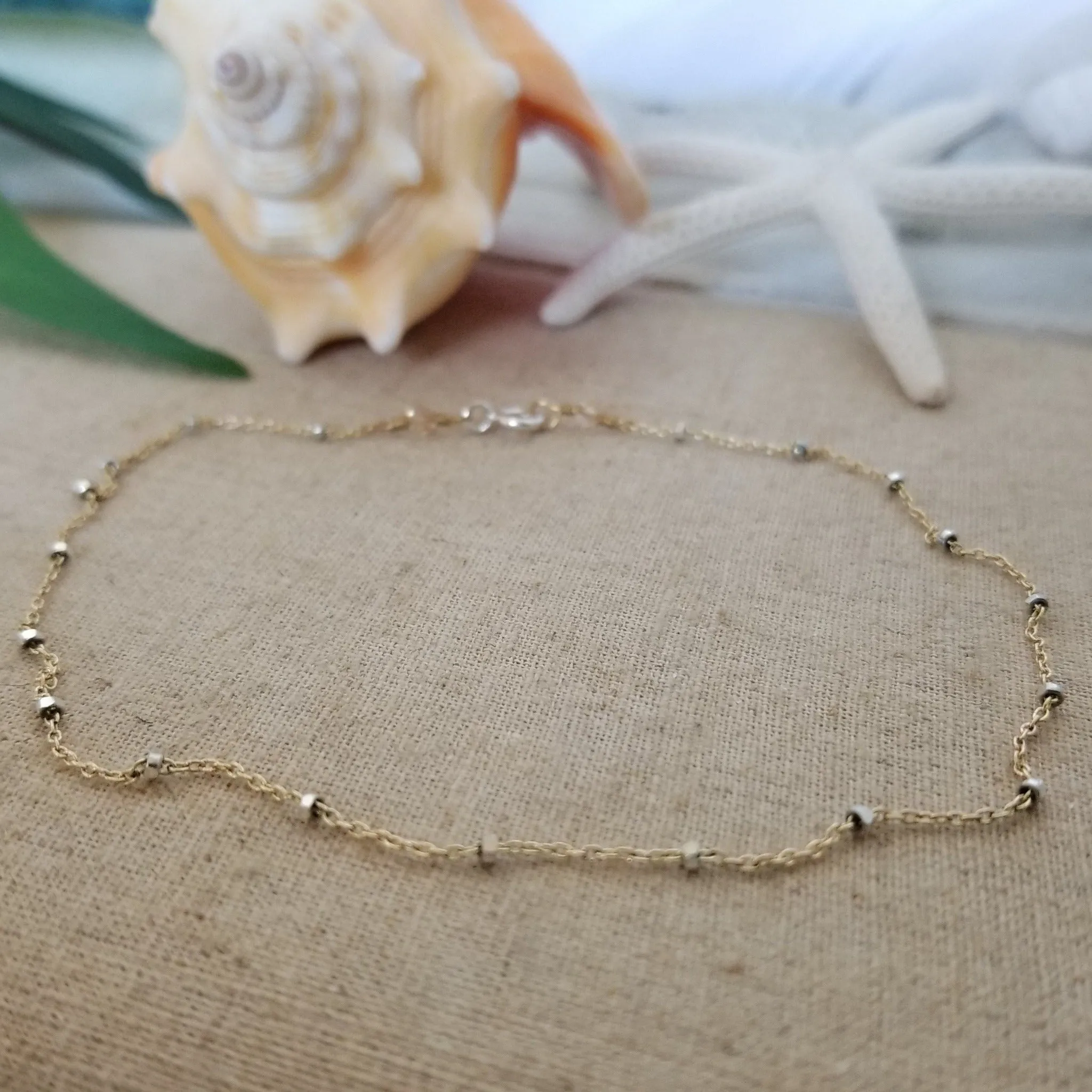 Satellite Chain Anklet - Sterling, Gold, or Two Tone