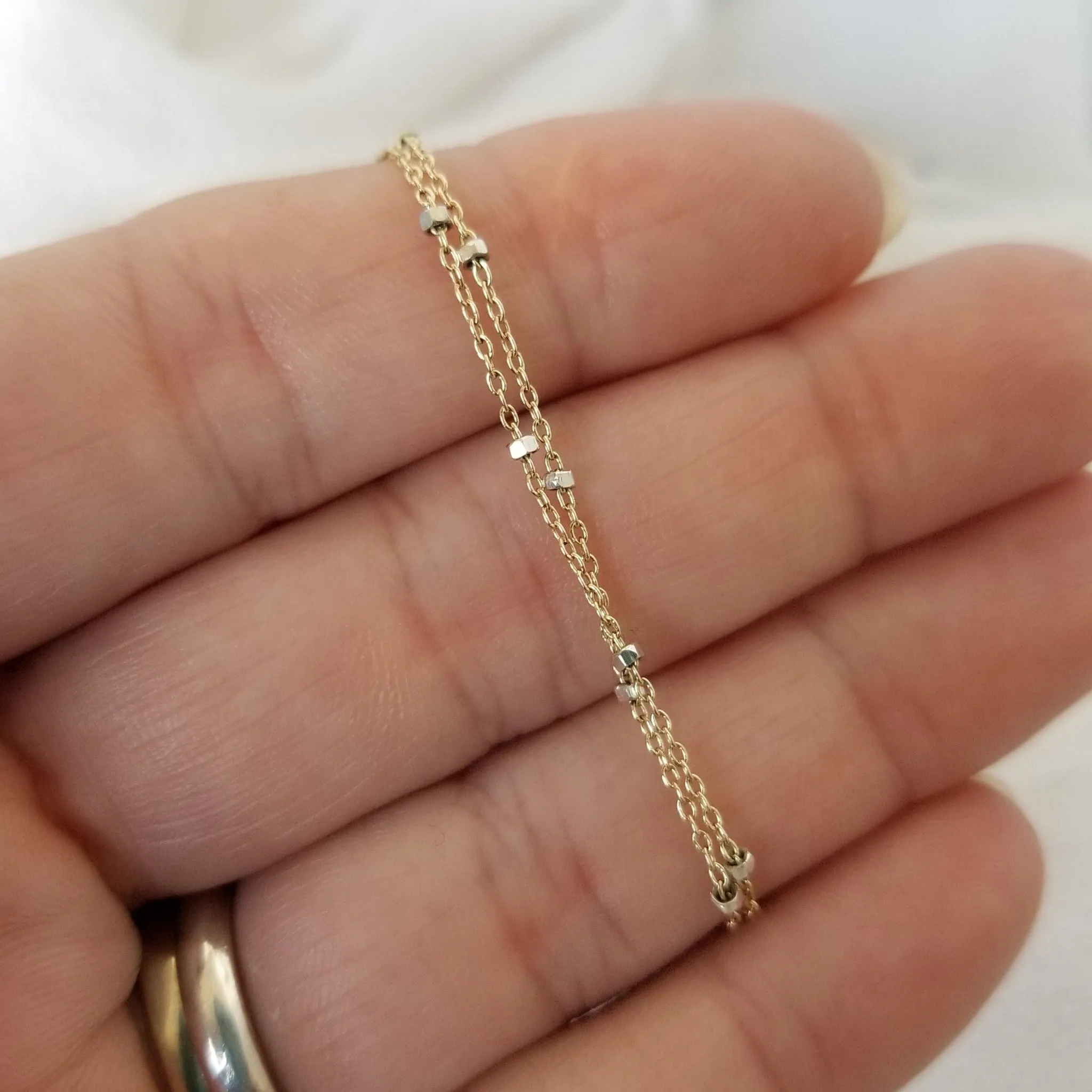 Satellite Chain Anklet - Sterling, Gold, or Two Tone
