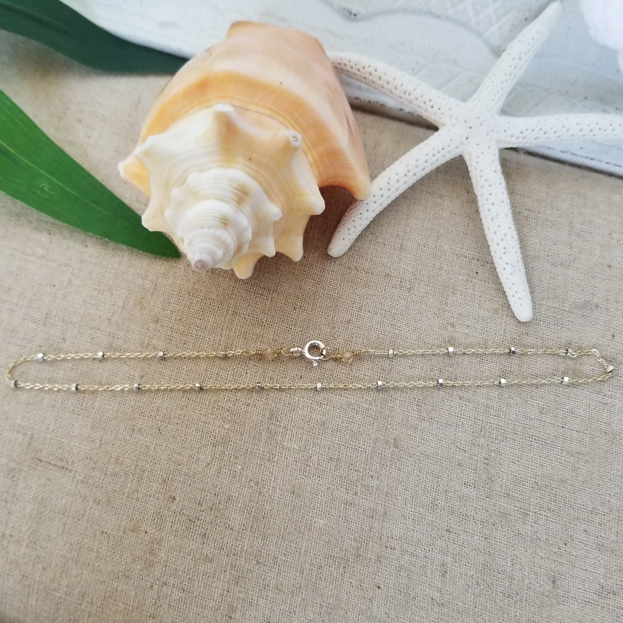 Satellite Chain Anklet - Sterling, Gold, or Two Tone