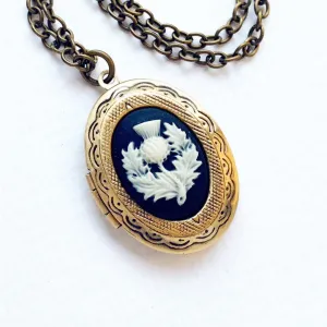 Scottish Thistle Cameo Locket Necklace in Bronze