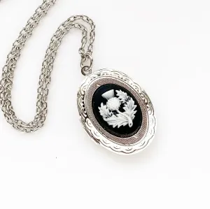 Scottish Thistle Cameo Locket Necklace - Silver