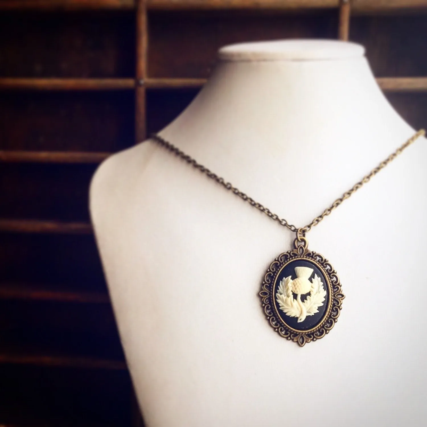 Scottish Thistle Cameo Necklace Bronze