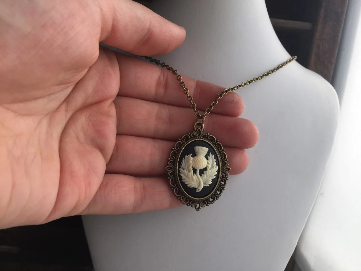 Scottish Thistle Cameo Necklace Bronze