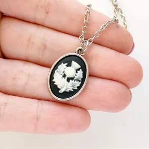 Scottish Thistle Cameo Necklace in Silver - Small Size