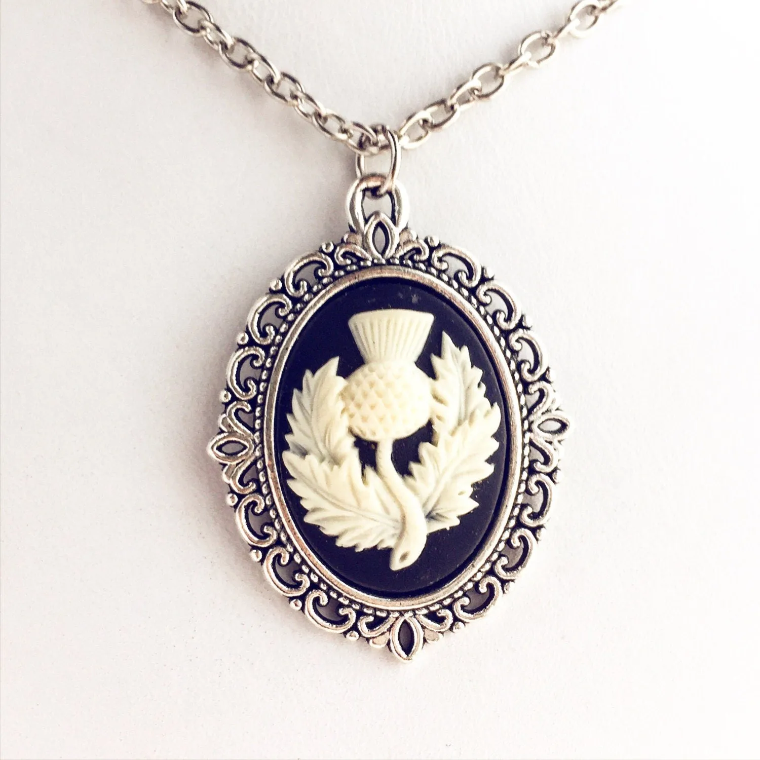 Scottish Thistle Cameo Necklace in Silver