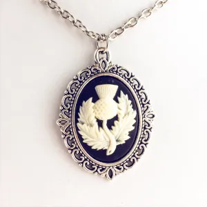 Scottish Thistle Cameo Necklace in Silver