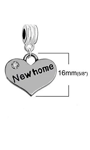 Sexy Sparkles inch New Home inch  Heart Charm W/Clear Rhinestones Dangling Spacer European Charm Bracelet and Necklace Compatible