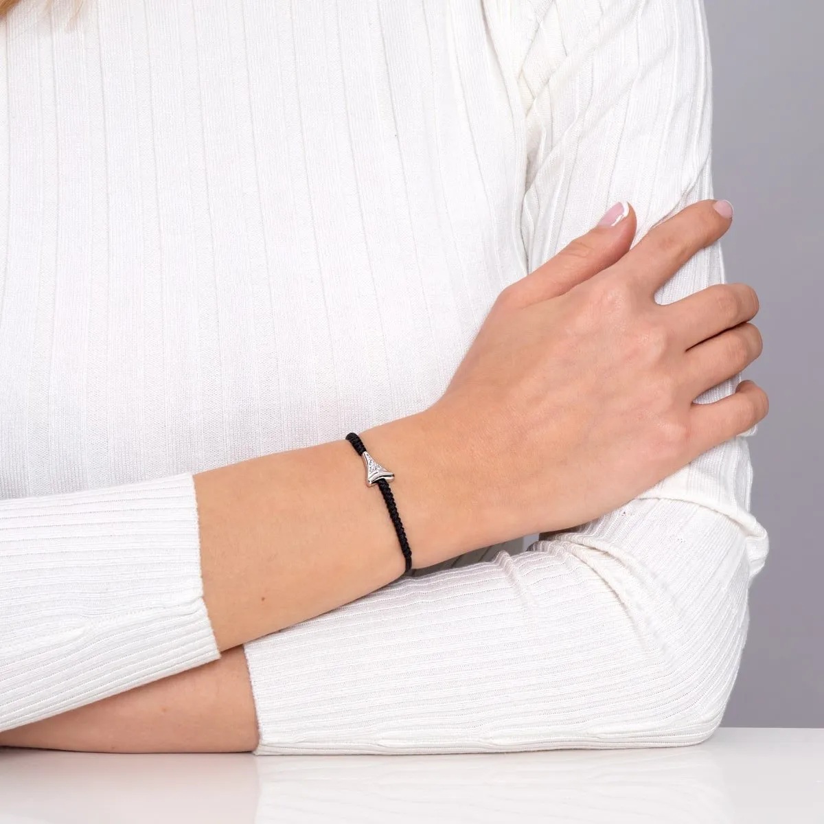 Shark Tooth Black Macrame Bracelet by Lauren Howe | .925 Sterling Silver | Crystal