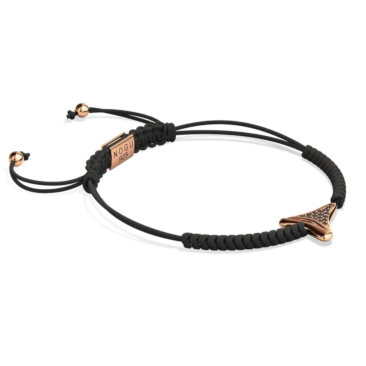 Shark Tooth Black Macrame Bracelet by Lauren Howe | .925 Sterling Silver Rose Gold Vermeil | Black Crystal