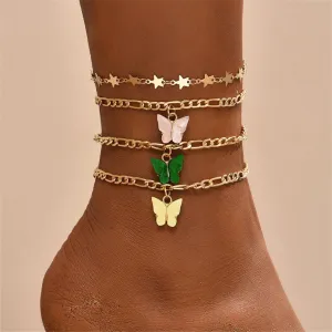 Shell & 18K Gold-Plated Butterfly Anklet Set
