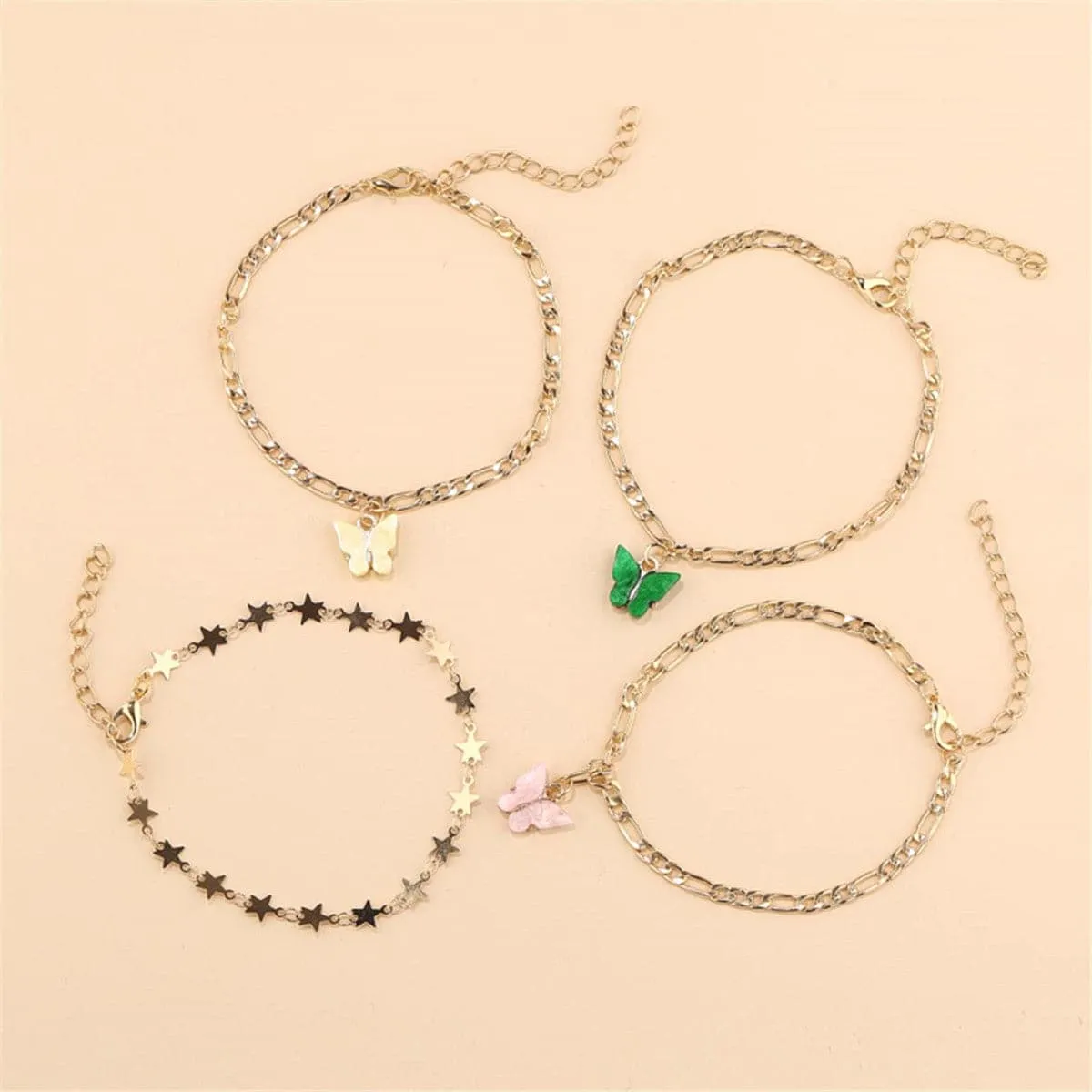 Shell & 18K Gold-Plated Butterfly Anklet Set