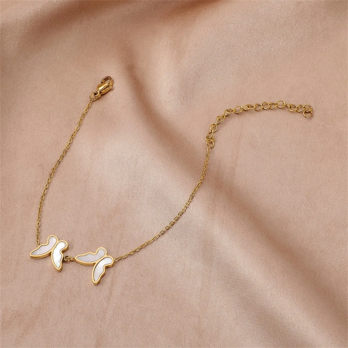 Shell & 18K Gold-Plated Double Butterfly Anklet