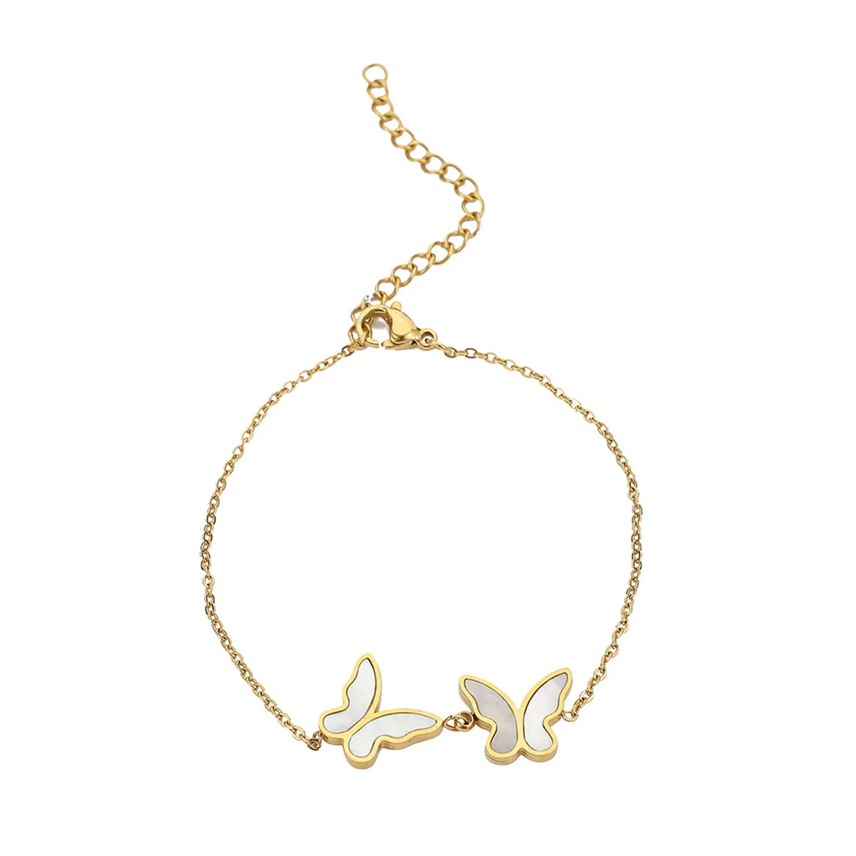 Shell & 18K Gold-Plated Double Butterfly Anklet
