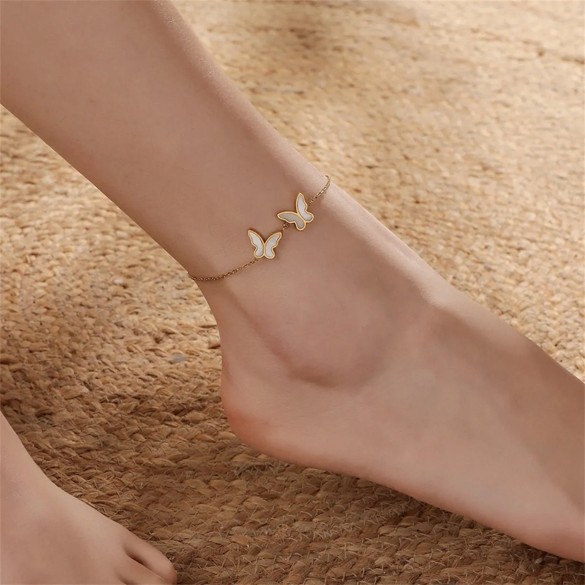 Shell & 18K Gold-Plated Double Butterfly Anklet