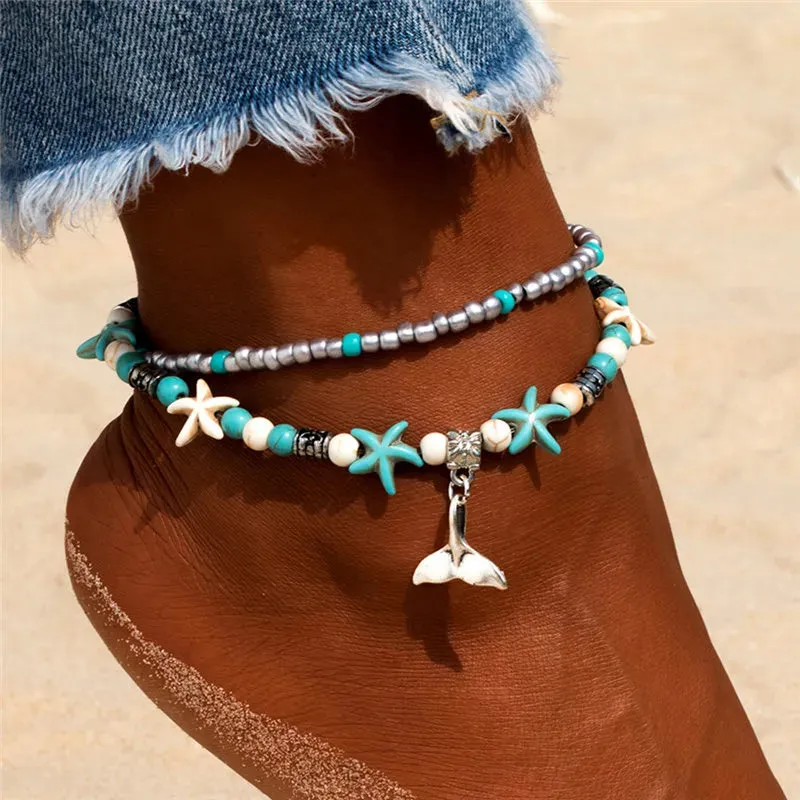 Shell Beads Starfish Anklets for Women Beach Anklet Cute Handmade Bohemian Foot Chain Bracelet
