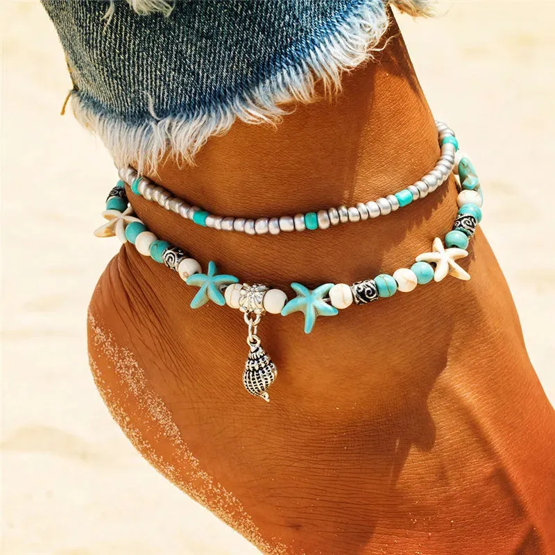 Shell Beads Starfish Anklets for Women Beach Anklet Cute Handmade Bohemian Foot Chain Bracelet