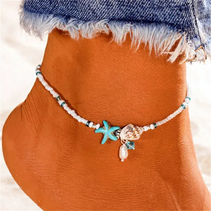 Shell Beads Starfish Anklets for Women Beach Anklet Cute Handmade Bohemian Foot Chain Bracelet