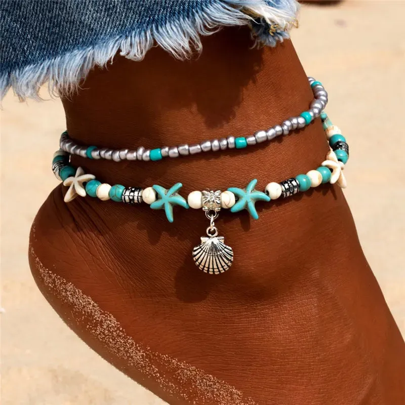 Shell Beads Starfish Anklets for Women Beach Anklet Cute Handmade Bohemian Foot Chain Bracelet