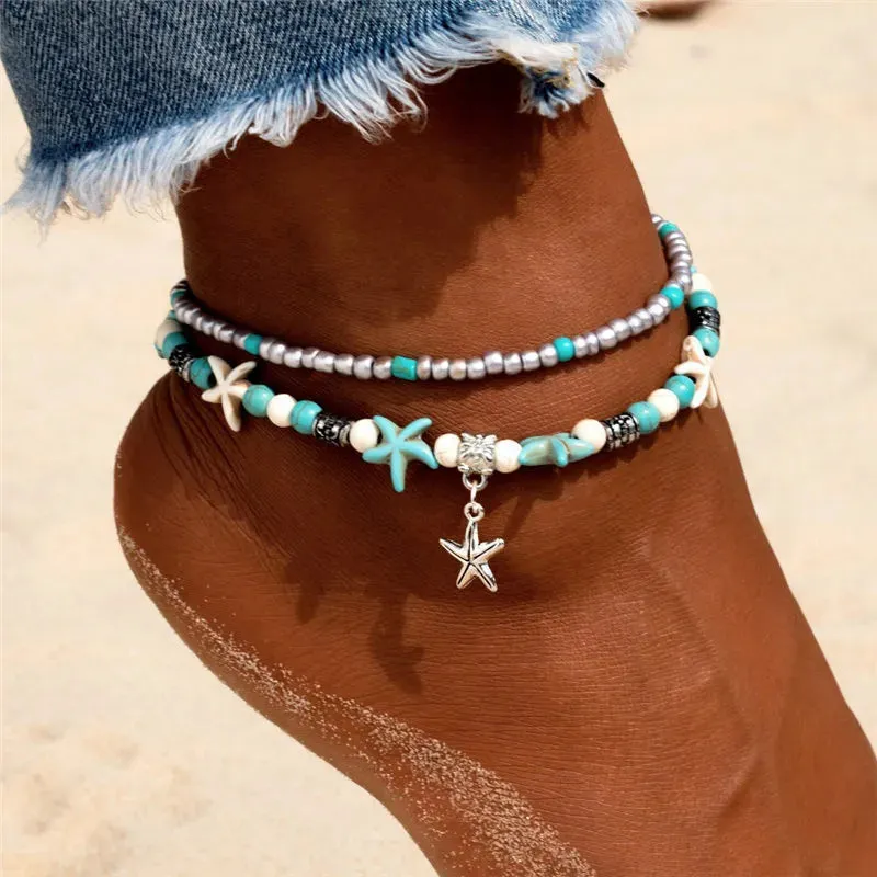 Shell Beads Starfish Anklets for Women Beach Anklet Cute Handmade Bohemian Foot Chain Bracelet