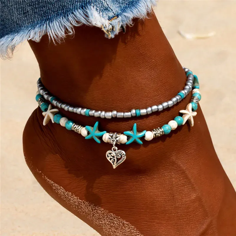 Shell Beads Starfish Anklets for Women Beach Anklet Cute Handmade Bohemian Foot Chain Bracelet
