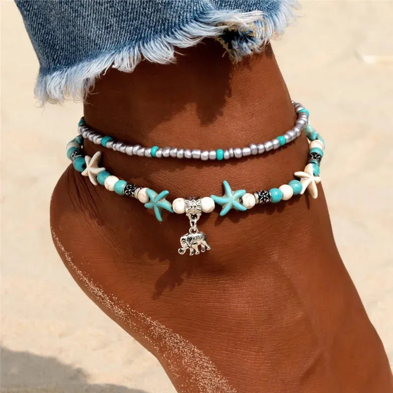 Shell Beads Starfish Anklets for Women Beach Anklet Cute Handmade Bohemian Foot Chain Bracelet
