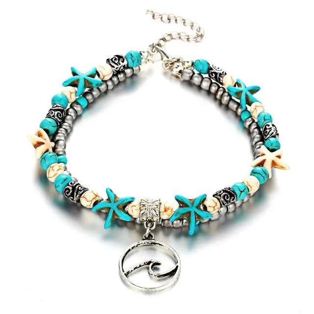 Shell Beads Starfish Sea Turtle Anklets For Women Multi Layer Anklet Handmade Bohemian Jewelry