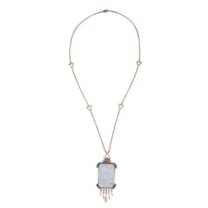 Shell Cameo Pave Diamond Designer Matinee Necklace In 18k Rose Gold