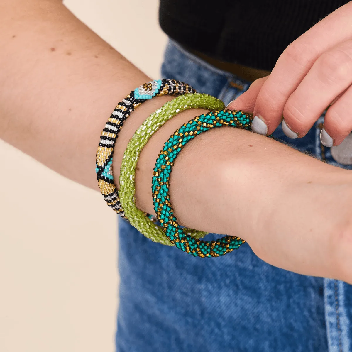 Shimmering Lime  | Himalayan Glass Bead Bracelet