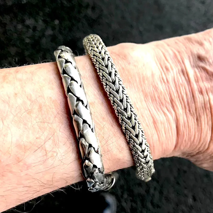Silver Bracelet, 23 cm Mens' Size, Safety Clasp, Woven 925 Sterling Silver kp1