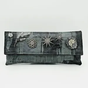 Silver, Gray and Black with Rhinestone Cluster