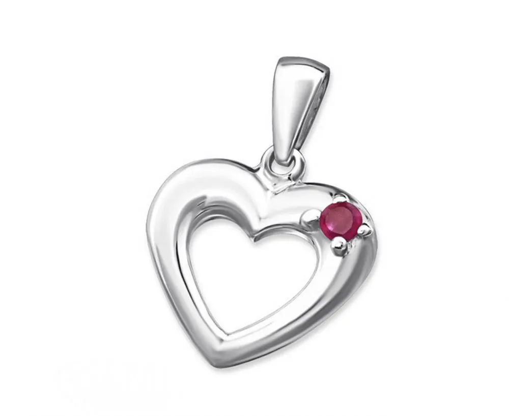 Silver Heart Pendant Necklace Charm with Gemstone