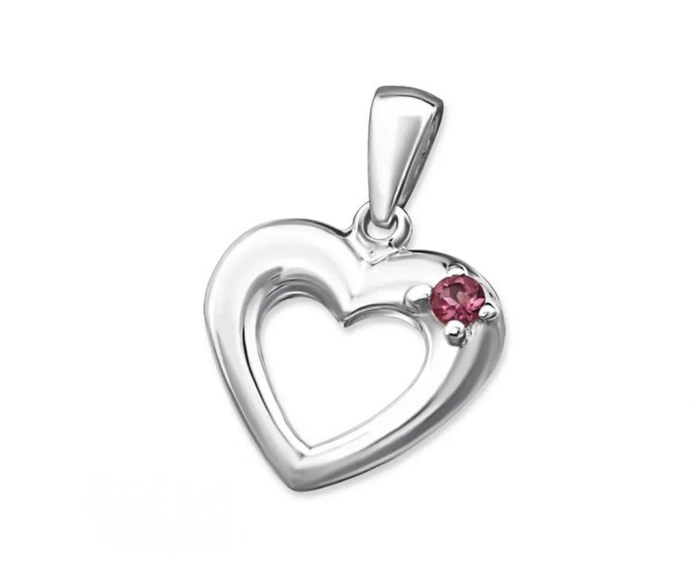 Silver Heart Pendant Necklace Charm with Gemstone