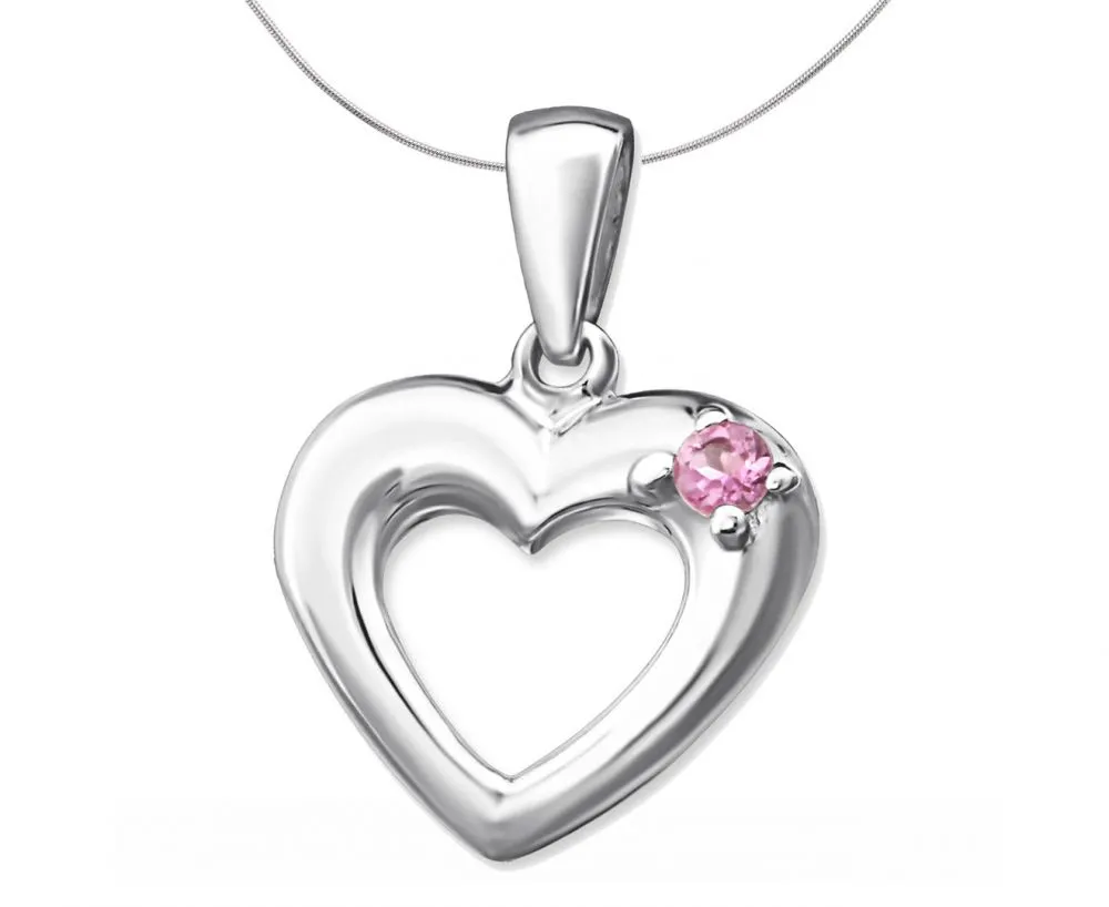 Silver Heart Pendant Necklace Charm with Gemstone