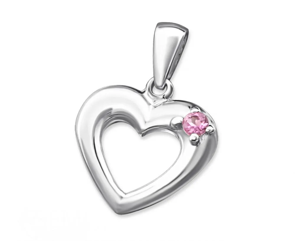 Silver Heart Pendant Necklace Charm with Gemstone