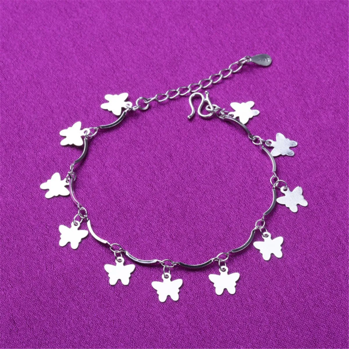 Silver-Plated Butterfly Charm Station Anklet