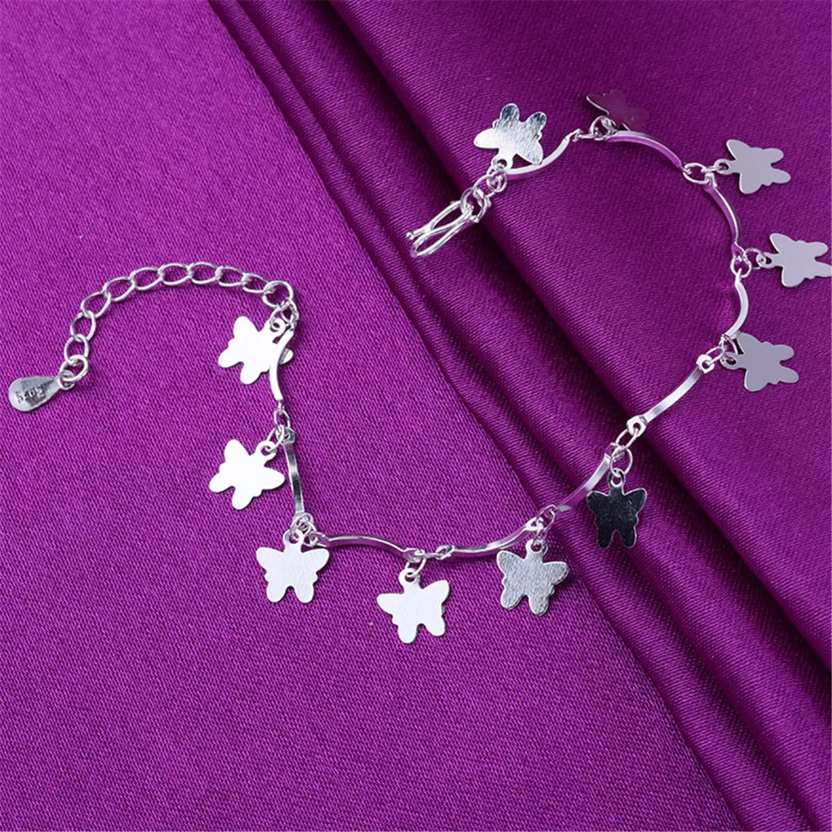 Silver-Plated Butterfly Charm Station Anklet