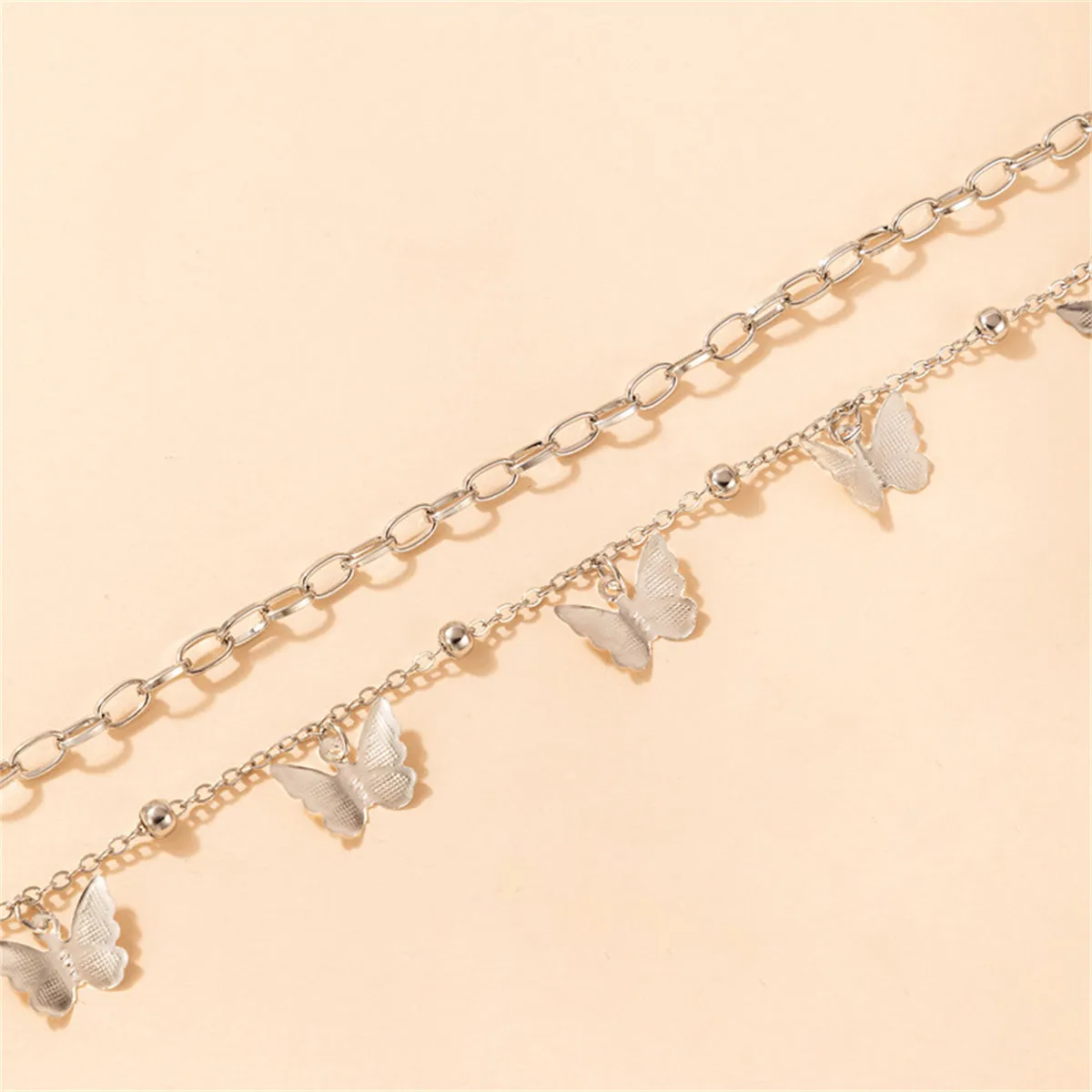 Silver-Plated Butterfly Station Chain Anklet Set