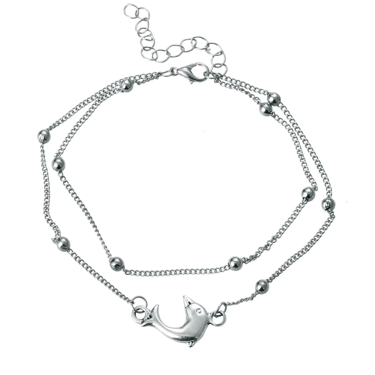 Silver-Plated Dolphin Layered Charm Anklet