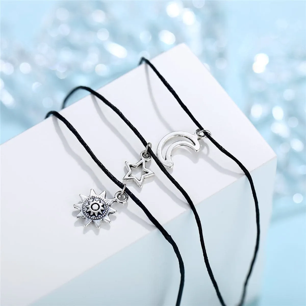 Silver-Plated Moon & Star Charm Anklet Set