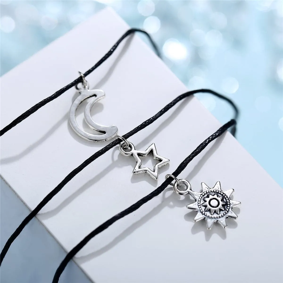 Silver-Plated Moon & Star Charm Anklet Set